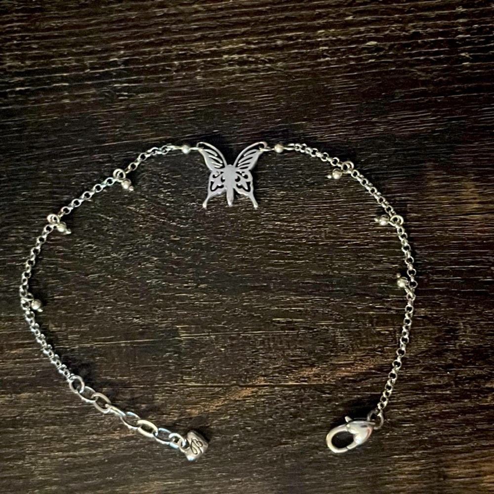 Brighton Butterfly Anklet. Sterling silver, 10 1/2in